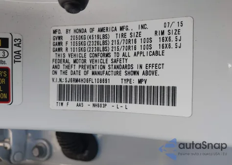 2015 Honda Cr-V Lx из США, поврежденный, VIN 5J6RM4H36FL108691